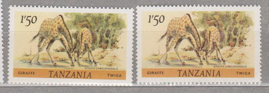 Жирафы фауна Танзания 1980 год лот 1062 ЧИСТАЯ ДВА РАЗНЫХ ОТТЕНКА