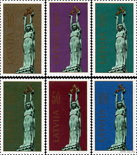 Памятник Свободы в Риге Латвия 1991 год серия из 6 марок