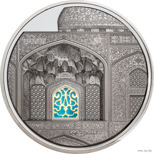 RARE Палау 25 долларов 2020г. Тиффани "Tiffany Art: Исфахан". Black Proof. Монета в капсуле; подарочной рамке футляре; сертификат; коробка. СЕРЕБРО 155,50гр.(5 oz).
