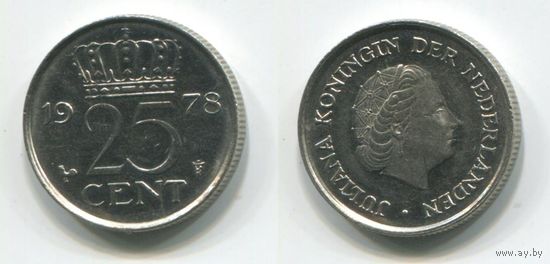 Нидерланды. 25 центов (1978, aUNC)