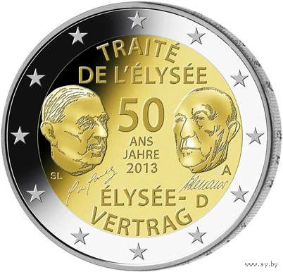 2 евро 2013 Германия F 50 лет подписания Елисейского договора UNC из ролла