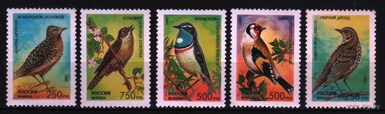 1995 Россия фауна певчие птицы соловей жаворонок дрозд щегол 5х-марок ** \\БА