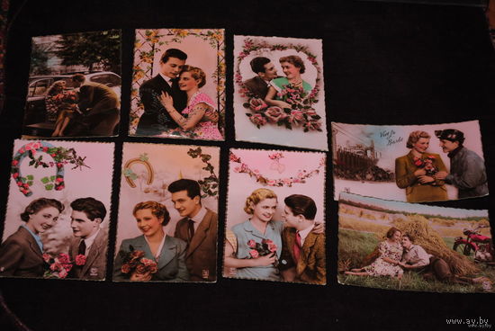 Сборная серия старинных открыток, по теме: "ЛЮБОВЬ в розовом цвете" - моя коллекция до 1945 года - антикварная редкость - цена за всё, что на фото, по отдельности пока не продаю!