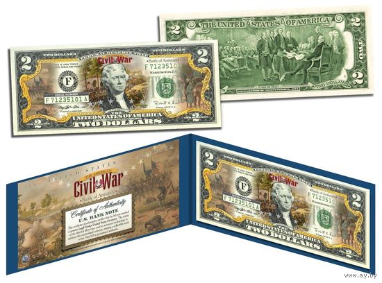 2 доллара Гражданская Война - Битва при Энтитеме (цветные в футляре с цветным сертификатом) UNC