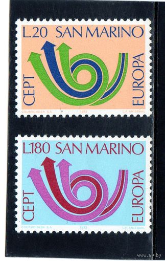 Сан-Марино.  Ми-1029, 1030. Европа.С.Е.Р.Т. Почтовый рожок.1973.