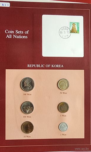 Южная Корея набор монет с маркой