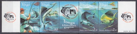 2001 Tonga 1600-1603strip+Tab Морская фауна - Рыбалка 8,50 евро