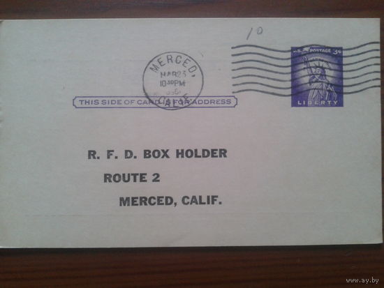 США 1959 ПК с ОМ прошедшая почту