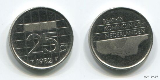 Нидерланды. 25 центов (1982, aUNC)