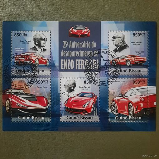 Гвинея-Биссау 2013. Автомобили Ferrari. Малый лист