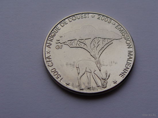 Мали. 1500 франков 2003 год  UC#200 "Антилопа " Слон"  Тираж: 1.200 шт