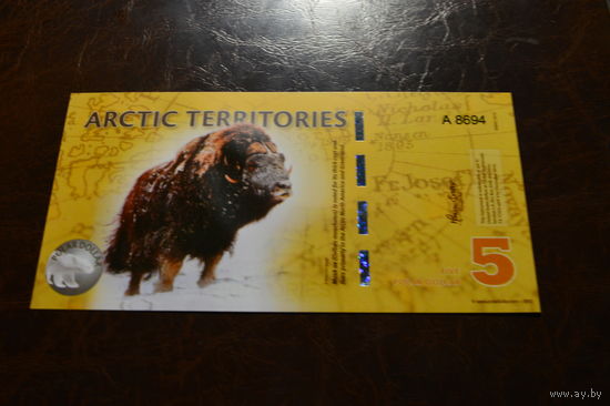 Арктические территории (Арктика) 5 долларов образца 2012 года UNC