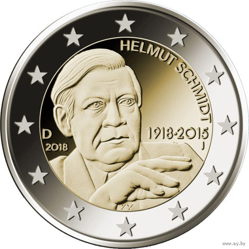 2 евро 2018 Германия J Гельмут Шмидт UNC из ролла