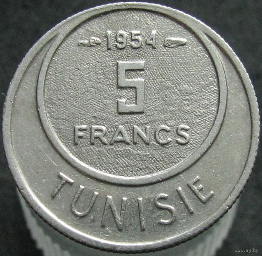1к Тунис 5 франков 1954 ТОРГ уместен  В ХОЛДЕРЕ распродажа коллекции