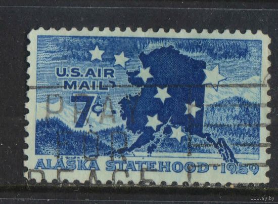 США 1959 Объявление Аляски штатом в составе США Флаг Карта Пейзаж #759