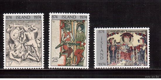 Исландия-1974,(Мих.491-493) ** , 1100-лет Исландии,Искусство, Король,Живопись(полная серия)