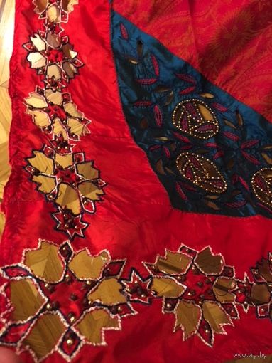 Палантин шаль парэо восточная ришелье винтаж Старинная ручная работа 90 см х 220 см цвет красный и морской волны