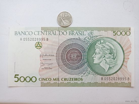 Werty71 Бразилия 5000 крузейро 1990 UNC банкнота