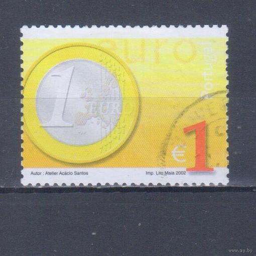 [837] Португалия 2002. Введение евро.Монета. Гашеная марка.