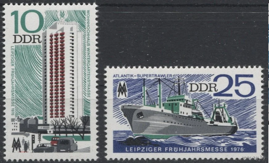 ГДР. Германия 1976 год. Лейпцигская весенняя ярмарка. Корабль. Архитектура. **