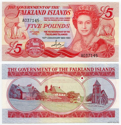 Фолклендские острова. 5 фунтов (образца 1983 года, P12, UNC)