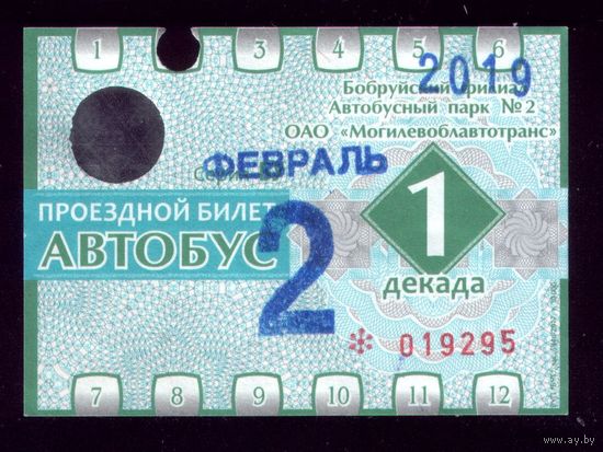 Проездной билет Бобруйск Автобус Февраль 1 декада 2019