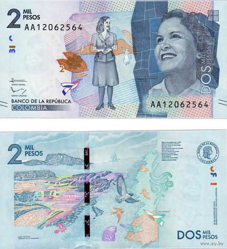 Колумбия  2000 песо 2020 год  UNC