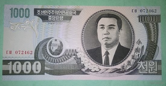 Банкнота 1000 won Северная Корея 2002 г.