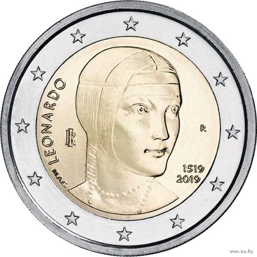 2 Евро Италии 2019 500 лет со дня смерти Леонардо да Винчи UNC из ролла