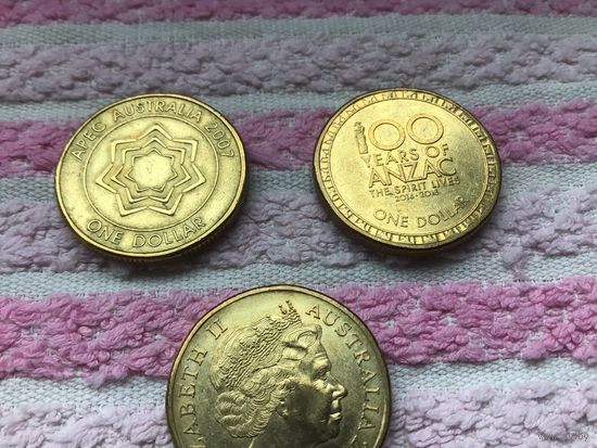 Австралия 1 доллар, 2007 и 2015гг. Цена за 1 монету.