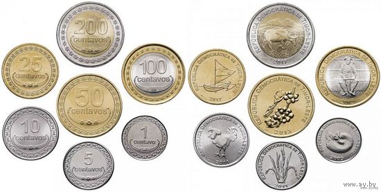 ВОСТОЧНЫЙ ТИМОР 2003-2017 год. Полный НАБОР 7 монет (1, 5, 10, 25, 50, 100 и 200 сентаво) UNC