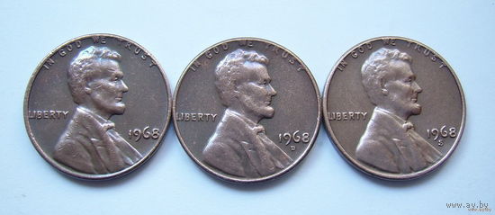 США  центы 1968г.  (б/б, "D" и "S")