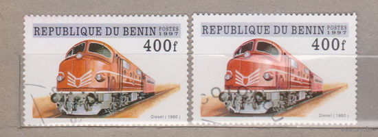Железная дорога Поезда Локомотивы Бенин 1997  год год  лот  1085 РАЗНЫЕ ОТТЕНКИ. ВНИМАНИЕ цена за 1 марку на ваш выбор