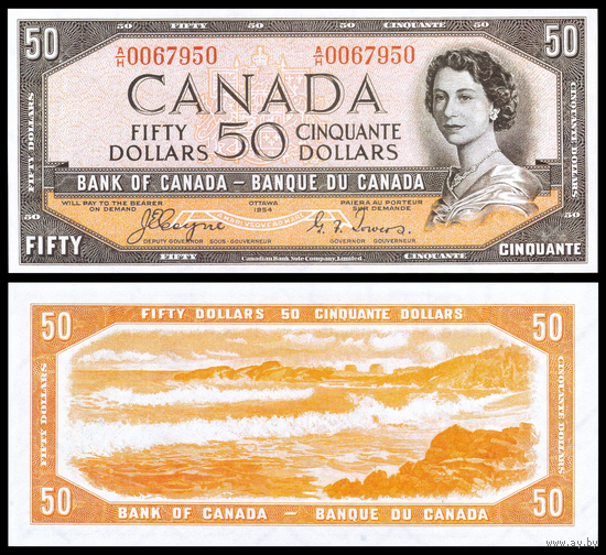 [КОПИЯ] Канада 50 долларов 1954г. (серия: Devil Face) водяной знак