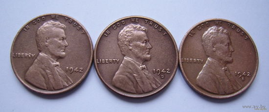 США  центы 1942г.  (б/б, "D" и "S")