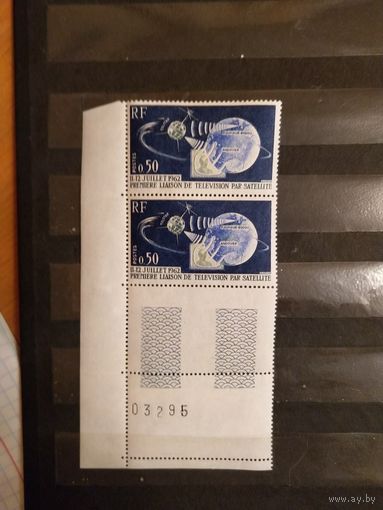 1962 Франция 100 лет космос телекоммуникации чистая пара с двумя купонами и номером листа клей MNH** полная серия (б-9)