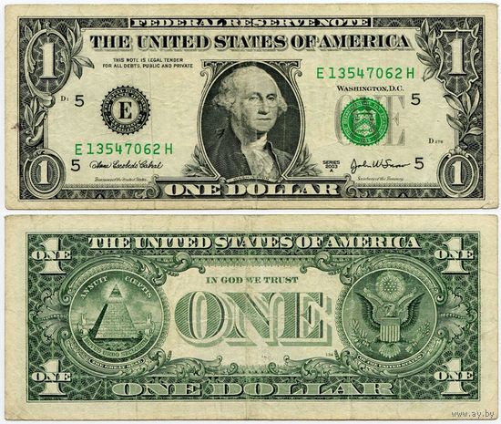 США. 1 доллар (образца 2003 года, 2003A, E, Вирджиния, P515b)