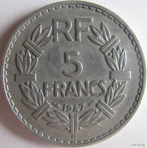 Франция 5 франков 1947 В закрытая 9 F.339-12 в холдере