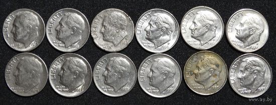 США 10 центов КМ#195a 1974-1999 (даты в описании)