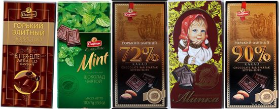 Картонная упаковка (пенал) от шоколада "Alunka" 90%, "Mint. Горький шоколад с мятой", пористый, "Спартак" горький - элитный 90%, 72%. (Алунка, Алёнка, Алинка).