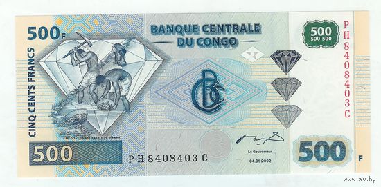 Конго 500 франков 2002 год. UNC
