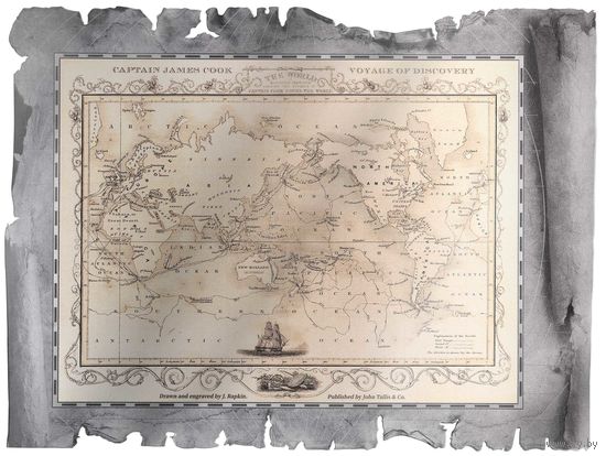 Острова Кука 5 долларов 2020г. "Карта путешествия капитана Кука". Карта в подарочной упаковке - сертификате. 30гр.