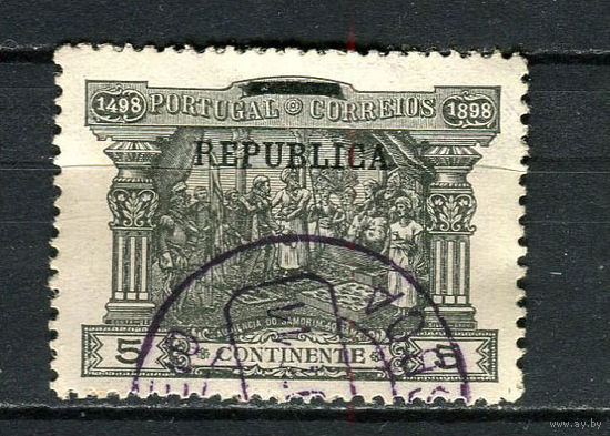 Португалия - 1911 - Надпечатка REPUBLICA 5R - [Mi.190x] - 1 марка. Гашеная.  (Лот 53CJ)