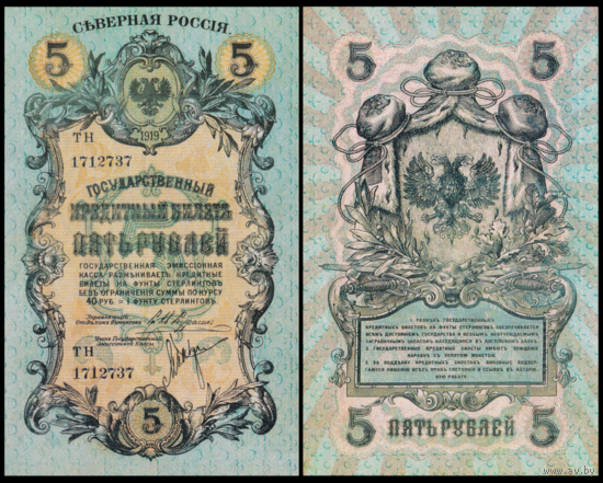 [КОПИЯ] Северная Россия 5 рублей 1919г. водяной знак