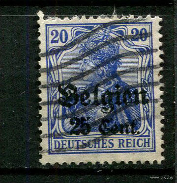 Немецкая оккупация Бельгии - 1916/1918 - Надпечатка на марках Германской империи Belgien  и нового номинала 25C - [Mi.18] - 1 марка. Гашеная.  (Лот 133CA)