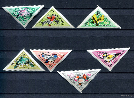 Монголия - 1961г. - Птицы - полная серия, MNH, 4 марки со смятостями на клее, 1 с потрескавшимся клеем [Mi 205-211] - 7 марок