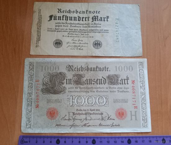 Две банкноты старой Германии 1910 и 1922 года. Недорого. Распродажа коллекции!