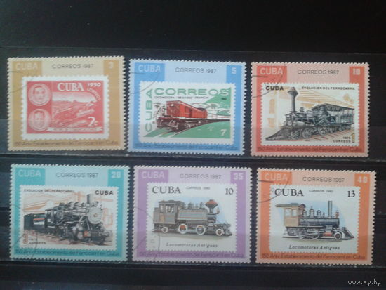 Куба 1987 Паровозы, марка в марке Полная серия