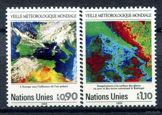 ООН (Женева) - 1989г. - 25 лет всемирной метеорологической охране. Снимки со спутника - полная серия, MNH [Mi 176-177] - 2 марки