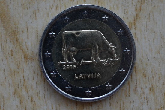 Латвия 2 евро 2016  (Латвийская бурая корова)